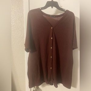 MIHOLL Womens Loose Blouse Short Sleeve V Neck Button Down Tie Front Knot Top